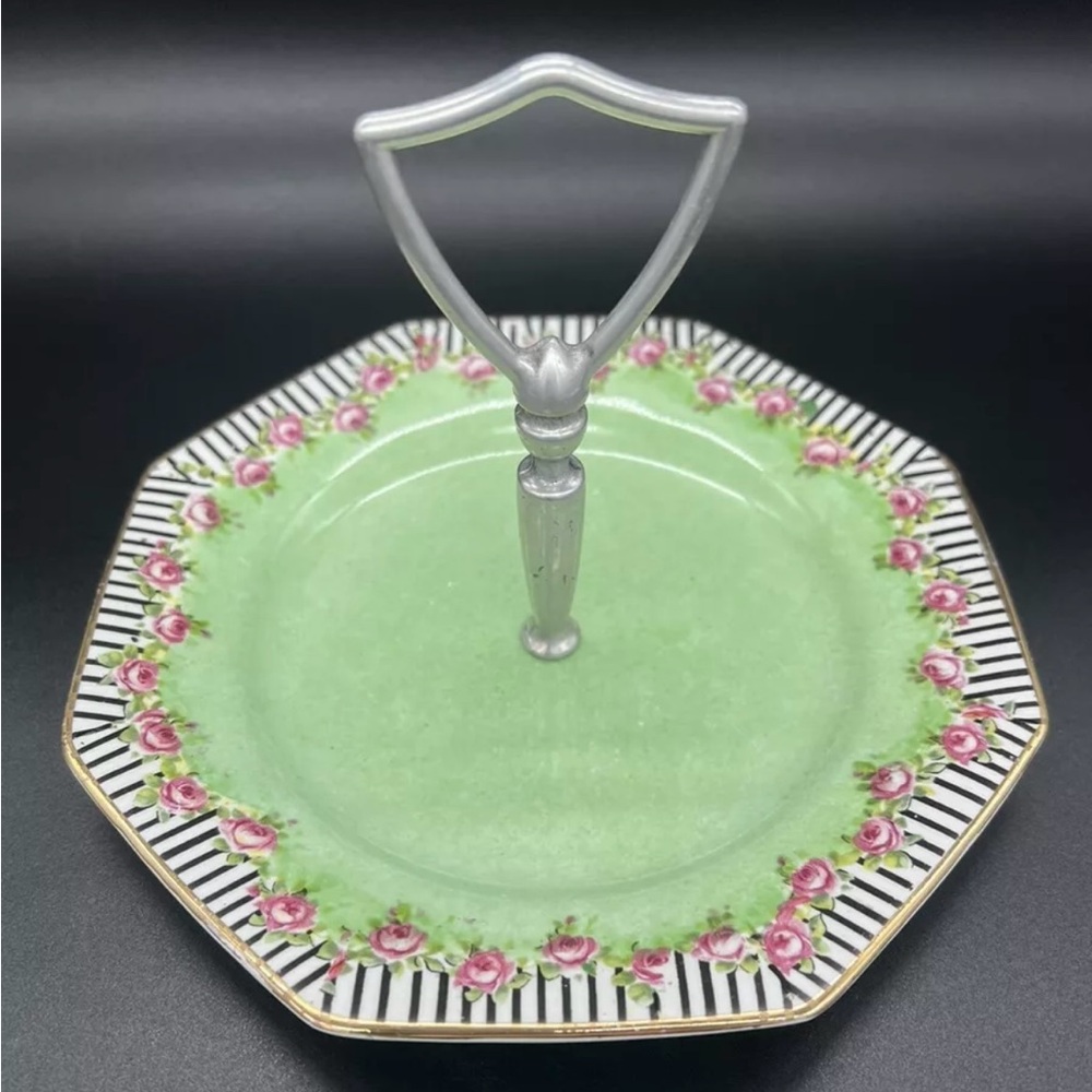 Winton Grimwades Lemon Server Candy Dessert Tidbit Plate Tray Roses Stripes Mint - Picture 2 of 9